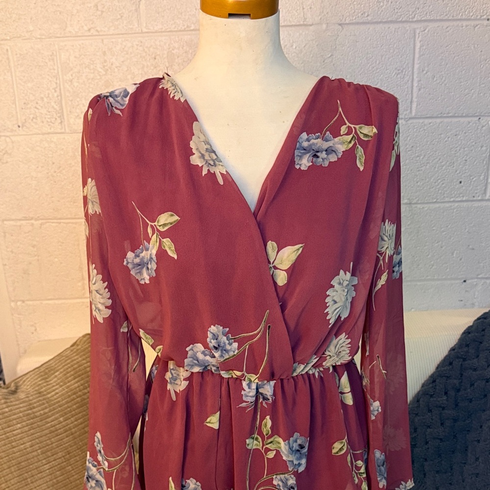Altar'd State Maroon Floral Long Sleeve Romper
